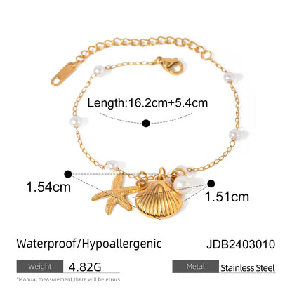 Casual Beach Starfish Shell 304 Stainless Steel 18K Gold Plated Bracelets In Bulk