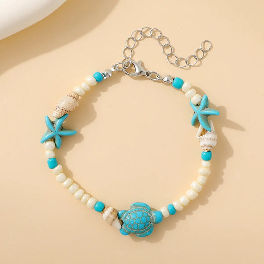 Casual Bohemian Beach Tortoise Starfish Turquoise Seed Bead Rope Beaded Braid Women'S Bracelets