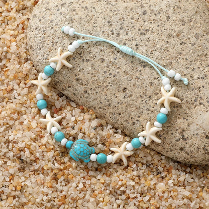 Casual Bohemian Beach Tortoise Starfish Turquoise Seed Bead Rope Beaded Braid Women'S Bracelets