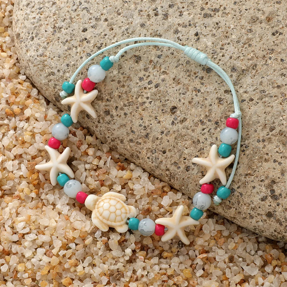 Casual Bohemian Beach Tortoise Starfish Turquoise Seed Bead Rope Beaded Braid Women'S Bracelets