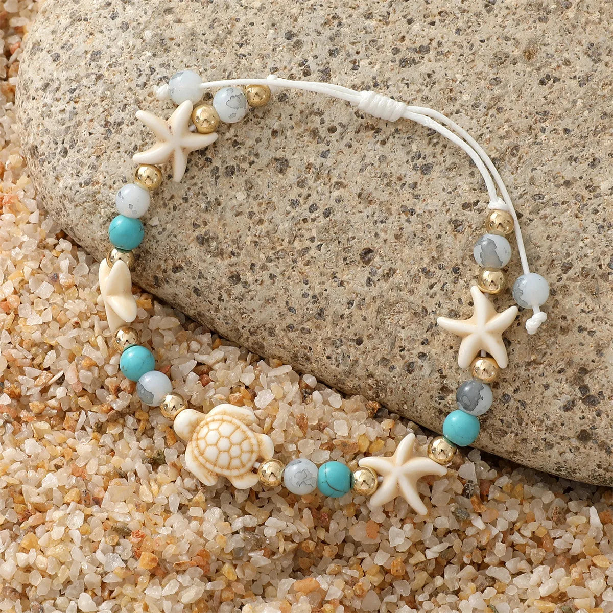 Casual Bohemian Beach Tortoise Starfish Turquoise Seed Bead Rope Beaded Braid Women'S Bracelets