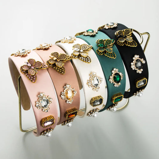 Women'S Casual Butterfly Cloth Inlay Artificial Rhinestones Artificial Pearls Hair Band