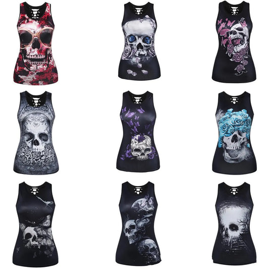 Women'S Vest Tank Tops Tassel Ripped Hollow Out Casual Butterfly Skull