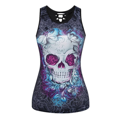 Women'S Vest Tank Tops Tassel Ripped Hollow Out Casual Butterfly Skull