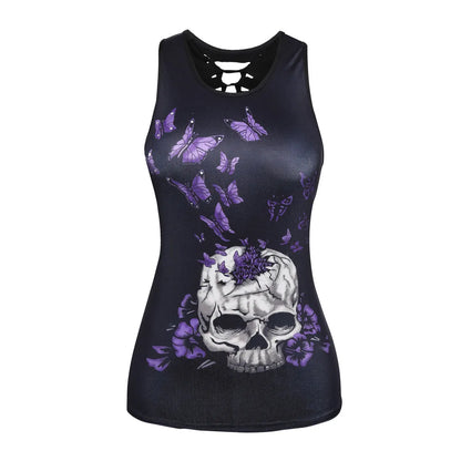 Women'S Vest Tank Tops Tassel Ripped Hollow Out Casual Butterfly Skull