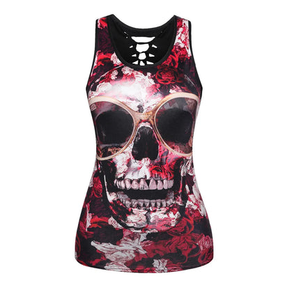 Women'S Vest Tank Tops Tassel Ripped Hollow Out Casual Butterfly Skull