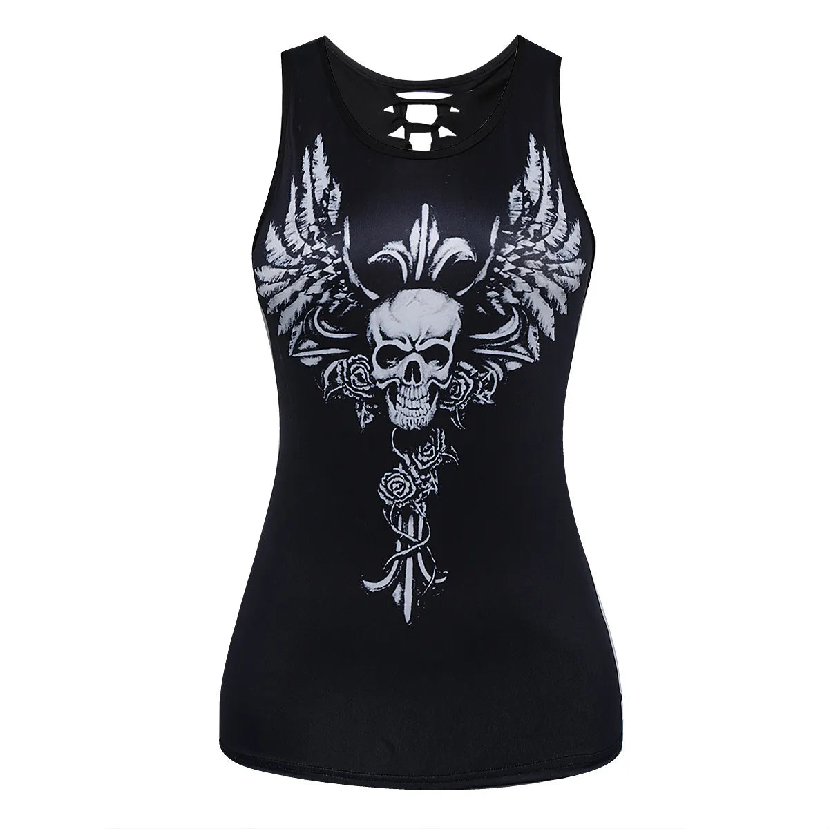 Women'S Vest Tank Tops Tassel Ripped Hollow Out Casual Butterfly Skull