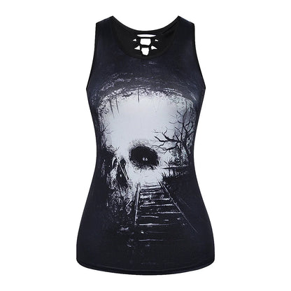 Women'S Vest Tank Tops Tassel Ripped Hollow Out Casual Butterfly Skull