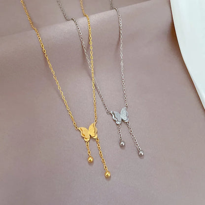 Casual Butterfly Titanium Steel Plating Gold Plated Pendant Necklace