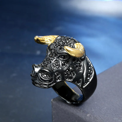 Casual Cattle Stainless Steel Polishing Rhinestones 18K Gold Plated Rhodium Plated Men'S Rings