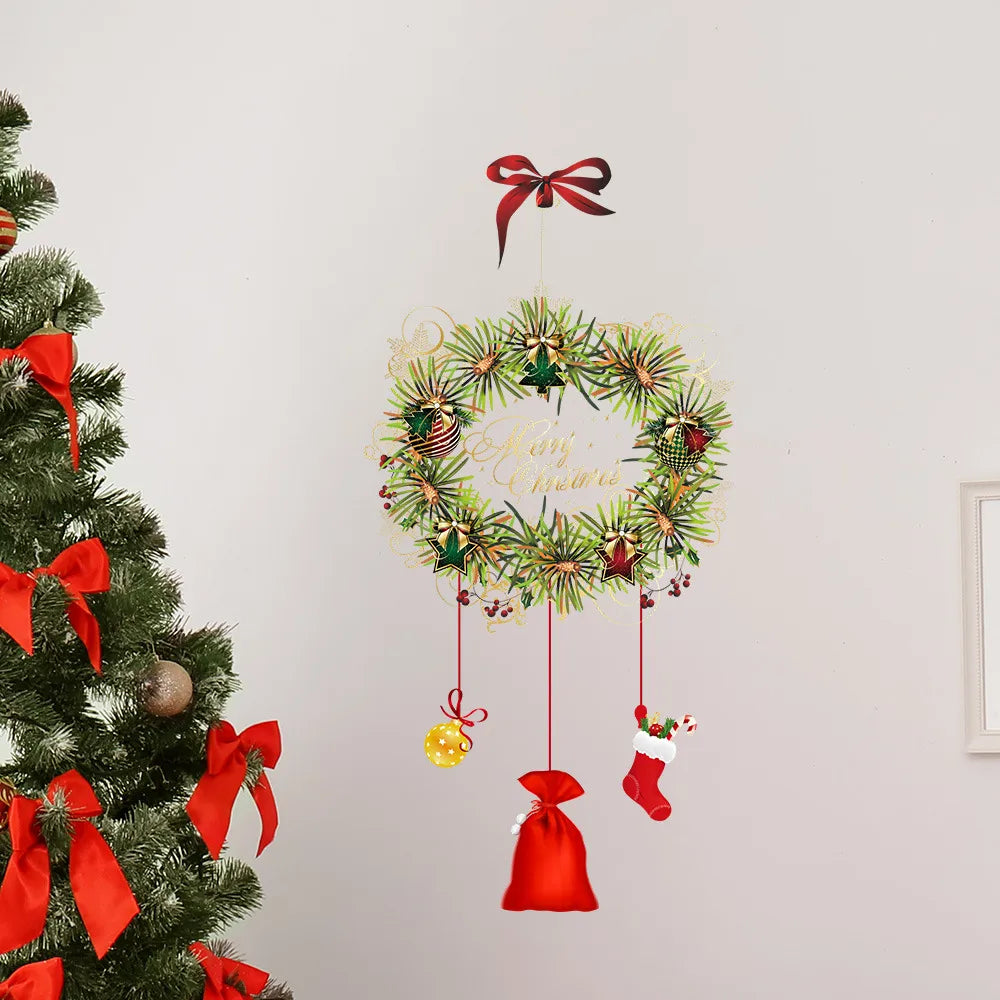 Casual Christmas Socks Wreath Bell PVC Wall Sticker Wall Art