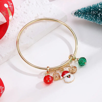 Casual Christmas Streetwear Christmas Tree Santa Claus Alloy Inlay Crystal Gold Plated Women's Bangle