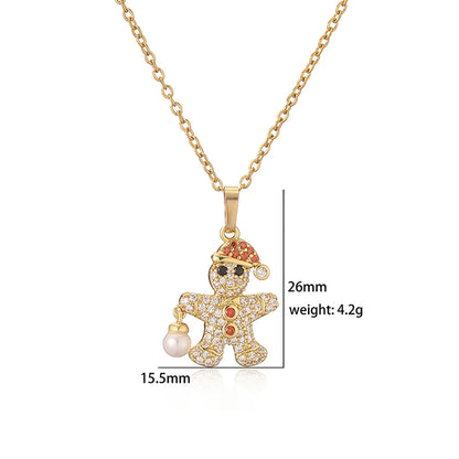 Casual Christmas Sweet Christmas Hat Christmas Tree Santa Claus Copper Plating Inlay Zircon 18k Gold Plated Pendant Necklace