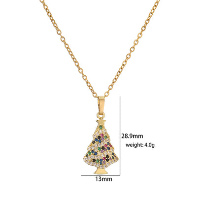 Casual Christmas Sweet Christmas Hat Christmas Tree Santa Claus Copper Plating Inlay Zircon 18k Gold Plated Pendant Necklace