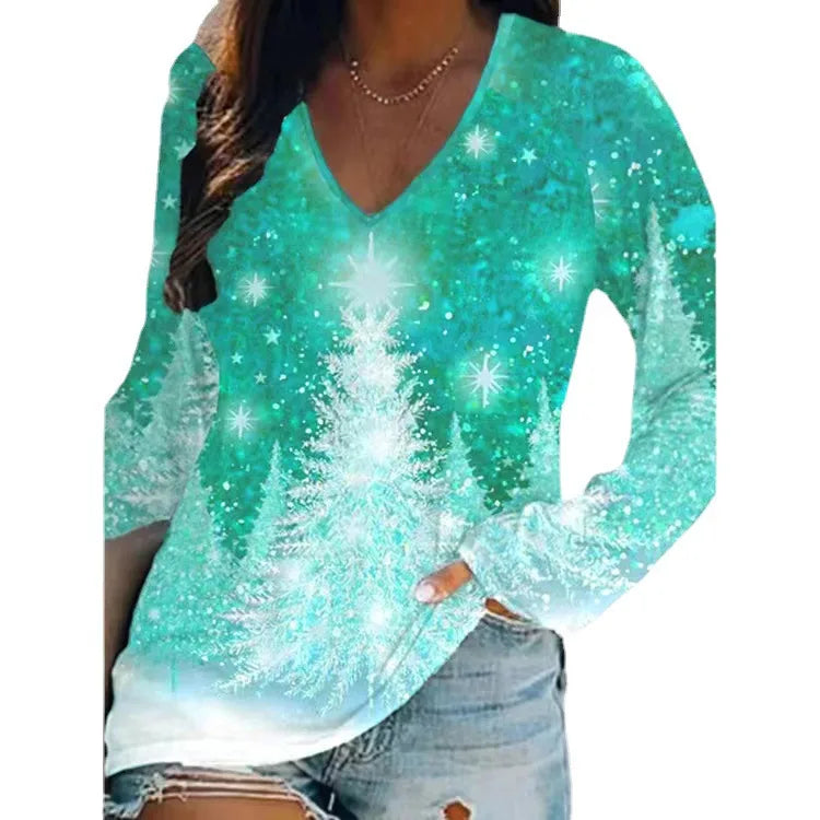 Women'S T-Shirt Long Sleeve Blouses Printing Casual Christmas Tree