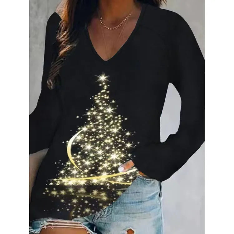 Women'S T-Shirt Long Sleeve Blouses Printing Casual Christmas Tree