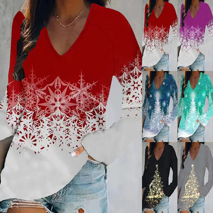 Women'S T-Shirt Long Sleeve Blouses Printing Casual Christmas Tree