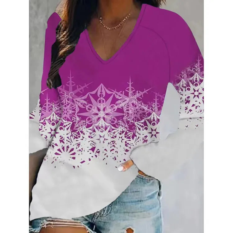 Women'S T-Shirt Long Sleeve Blouses Printing Casual Christmas Tree