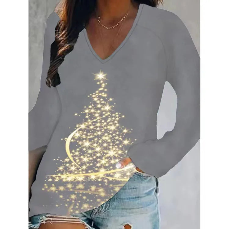 Women'S T-Shirt Long Sleeve Blouses Printing Casual Christmas Tree