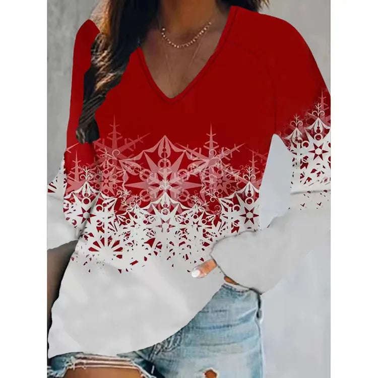 Women'S T-Shirt Long Sleeve Blouses Printing Casual Christmas Tree