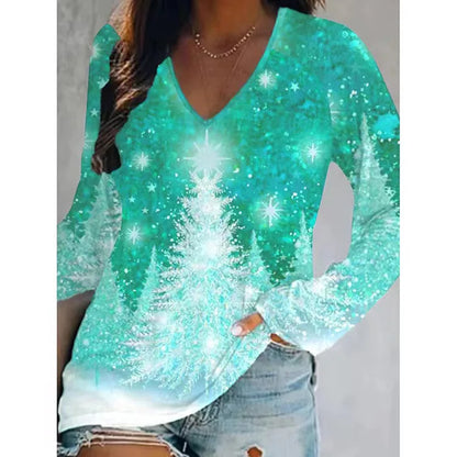 Women'S T-Shirt Long Sleeve Blouses Printing Casual Christmas Tree