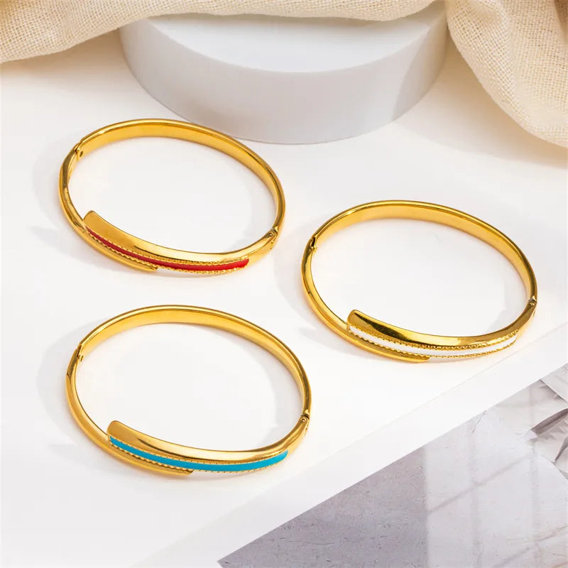 Casual Classic Style Geometric 304 Stainless Steel 18K Gold Plated Bangle In Bulk