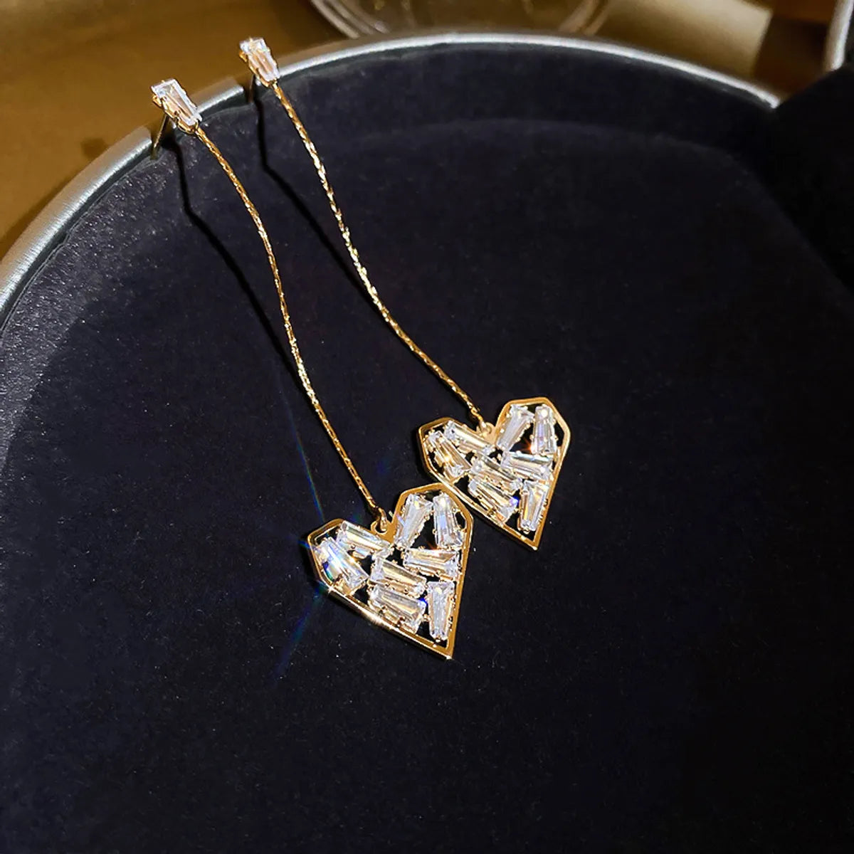 Casual Classic Style Heart Shape Copper Alloy Inlay Artificial Diamond 14k Gold Plated Women's Drop Earrings