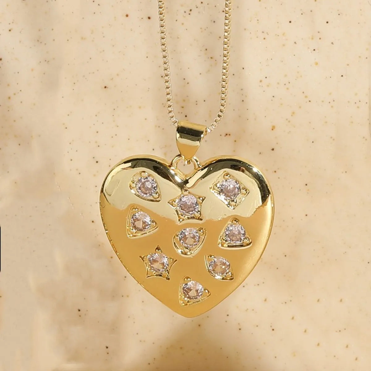 Casual Classic Style Heart Shape Rectangle Copper Irregular Plating Inlay Zircon 14k Gold Plated Pendant Necklace Long Necklace