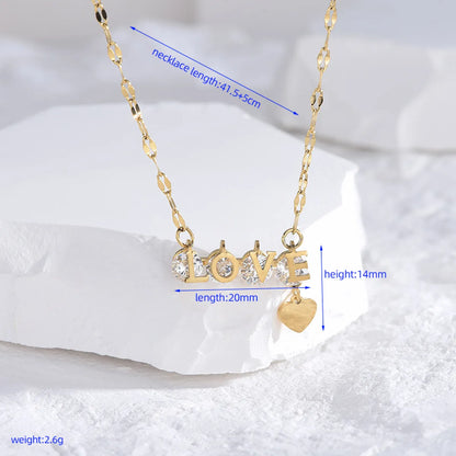 Casual Classic Style Letter Heart Shape Titanium Steel Plating Inlay Zircon 18k Gold Plated Pendant Necklace