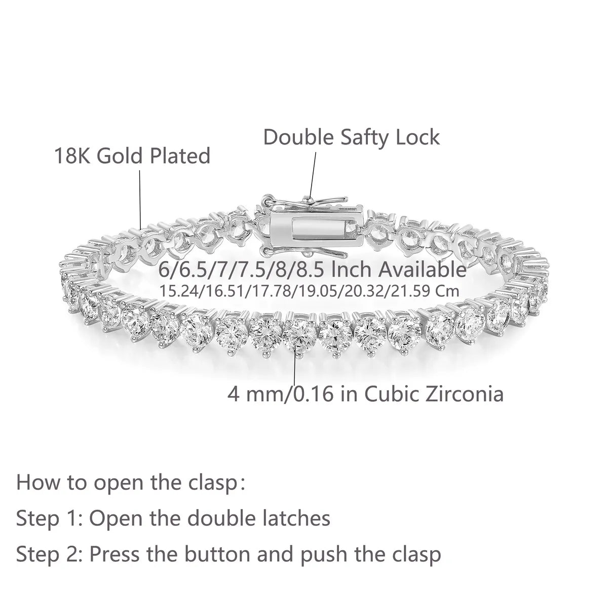 Casual Classic Style Round Brass 18k Gold Plated Platinum Plated Rhodium Plated Zircon Tennis Bracelet In Bulk