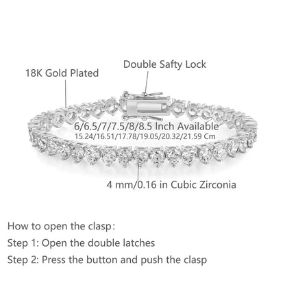 Casual Classic Style Round Brass 18k Gold Plated Platinum Plated Rhodium Plated Zircon Tennis Bracelet In Bulk