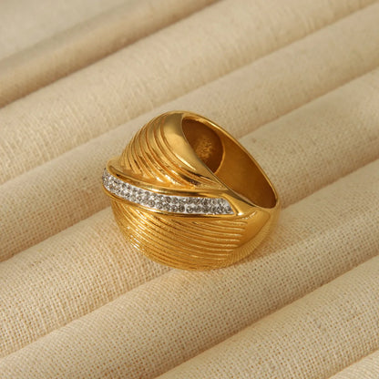 Casual Classic Style Solid Color 304 Stainless Steel 18K Gold Plated Zircon Open Rings In Bulk