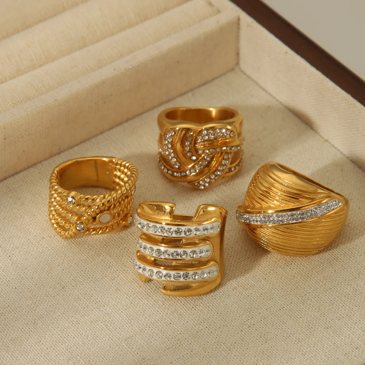 Casual Classic Style Solid Color 304 Stainless Steel 18K Gold Plated Zircon Open Rings In Bulk