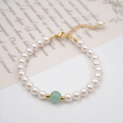 Wholesale Jewelry Casual Classical Simple Style Geometric 304 Stainless Steel Imitation Pearl Jade Gold Plated Beaded Handmade Bracelets