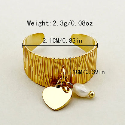 304 Stainless Steel 14K Gold Plated Casual Classical Simple Style Polishing Plating Inlay Pentagram Heart Shape Pearl Open Ring