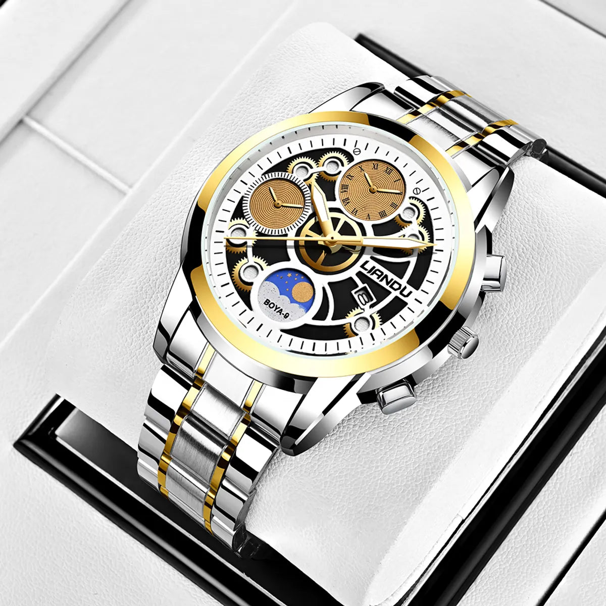 Casual Color Block Buckle Quartz Men'S Watches