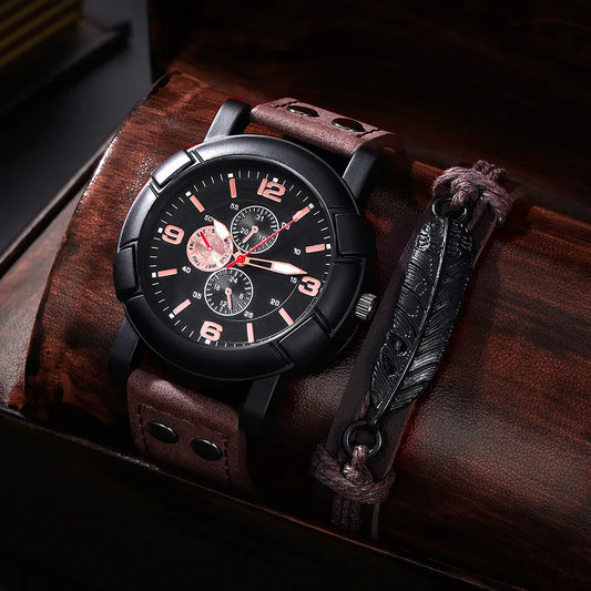 Casual Color Block Buckle Quartz Men'S Watches