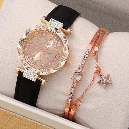 Casual Color Block Buckle Quartz Women'S Watches