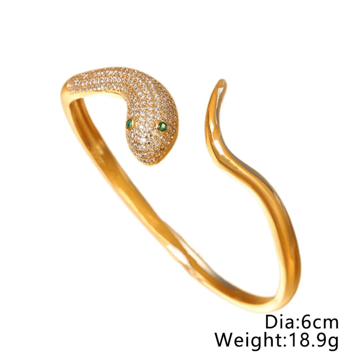 Casual Commute Animal Snake Brass Plating Inlay Zircon 14k Gold Plated Bangle