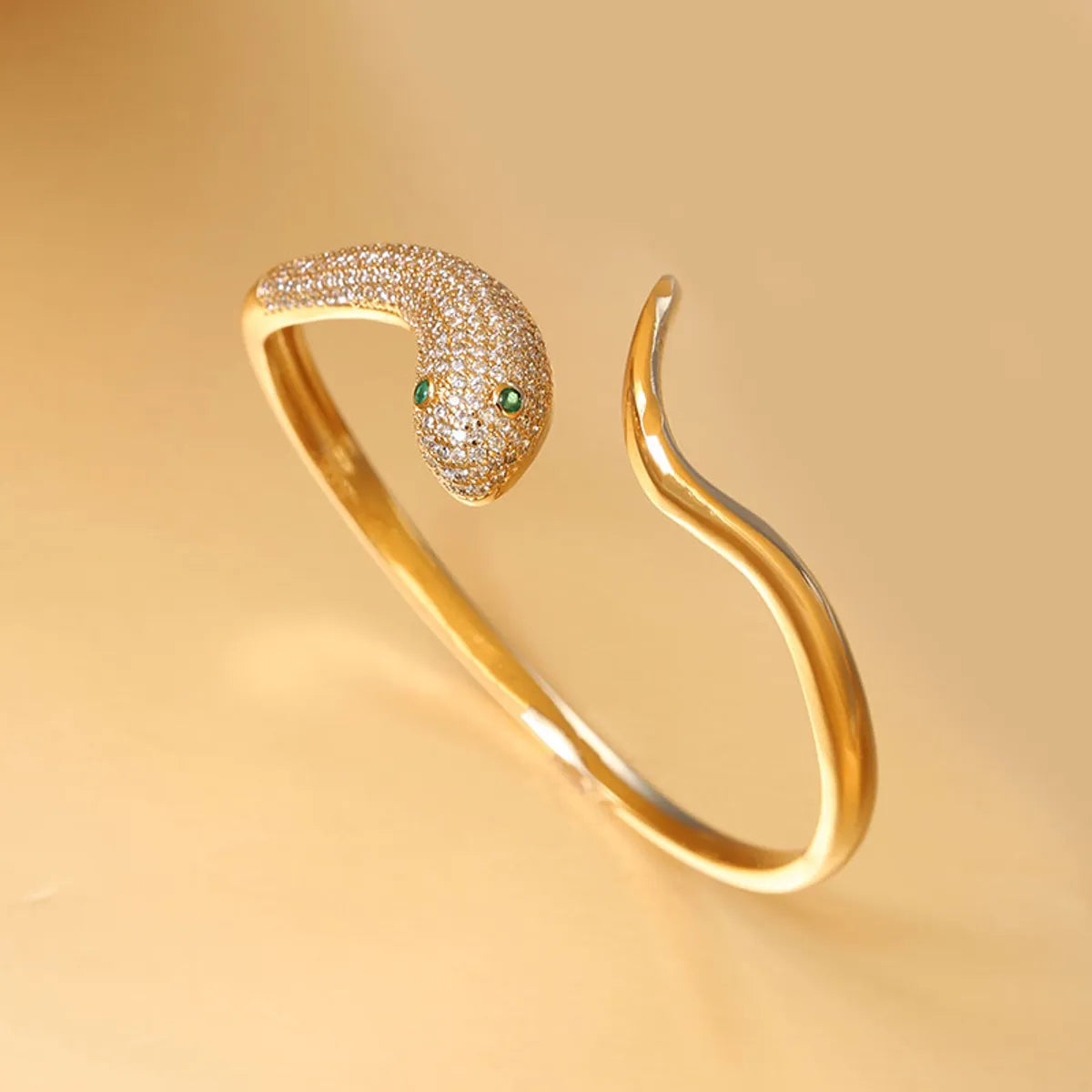 Casual Commute Animal Snake Brass Plating Inlay Zircon 14k Gold Plated Bangle