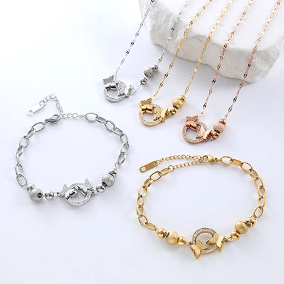 Casual Commute Butterfly Stainless Steel Plating Hollow Out Inlay Artificial Diamond 18k Gold Plated Rose Gold Plated Bracelets Necklace