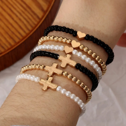 Casual Commute Cross Round Heart Shape 18K Gold Plated CCB Wholesale Bracelets