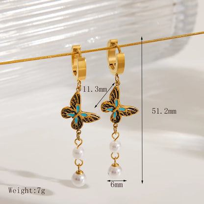 Casual Commute IG Style Butterfly 304 Stainless Steel Artificial Pearl Epoxy Inlay Artificial Pearls 18K Gold Plated Women'S Bracelets Earrings Necklace