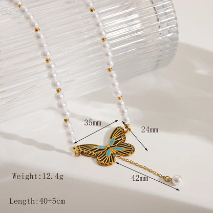 Casual Commute IG Style Butterfly 304 Stainless Steel Artificial Pearl Epoxy Inlay Artificial Pearls 18K Gold Plated Women'S Bracelets Earrings Necklace