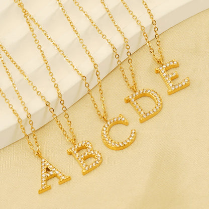 Casual Commute Letter Stainless Steel Plating Inlay Rhinestones 18k Gold Plated Pendant Necklace