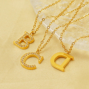 Casual Commute Letter Stainless Steel Plating Inlay Rhinestones 18k Gold Plated Pendant Necklace