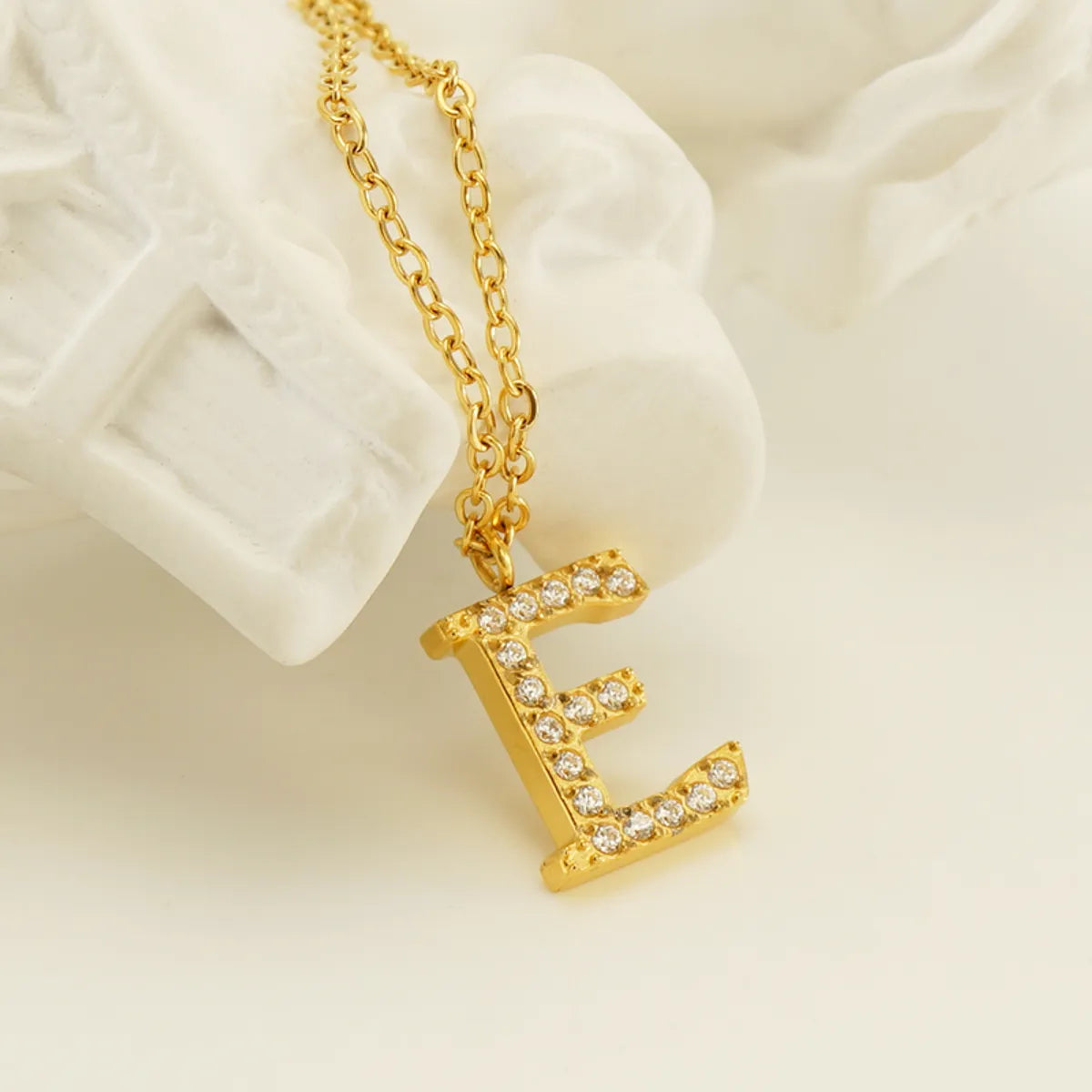 Casual Commute Letter Stainless Steel Plating Inlay Rhinestones 18k Gold Plated Pendant Necklace