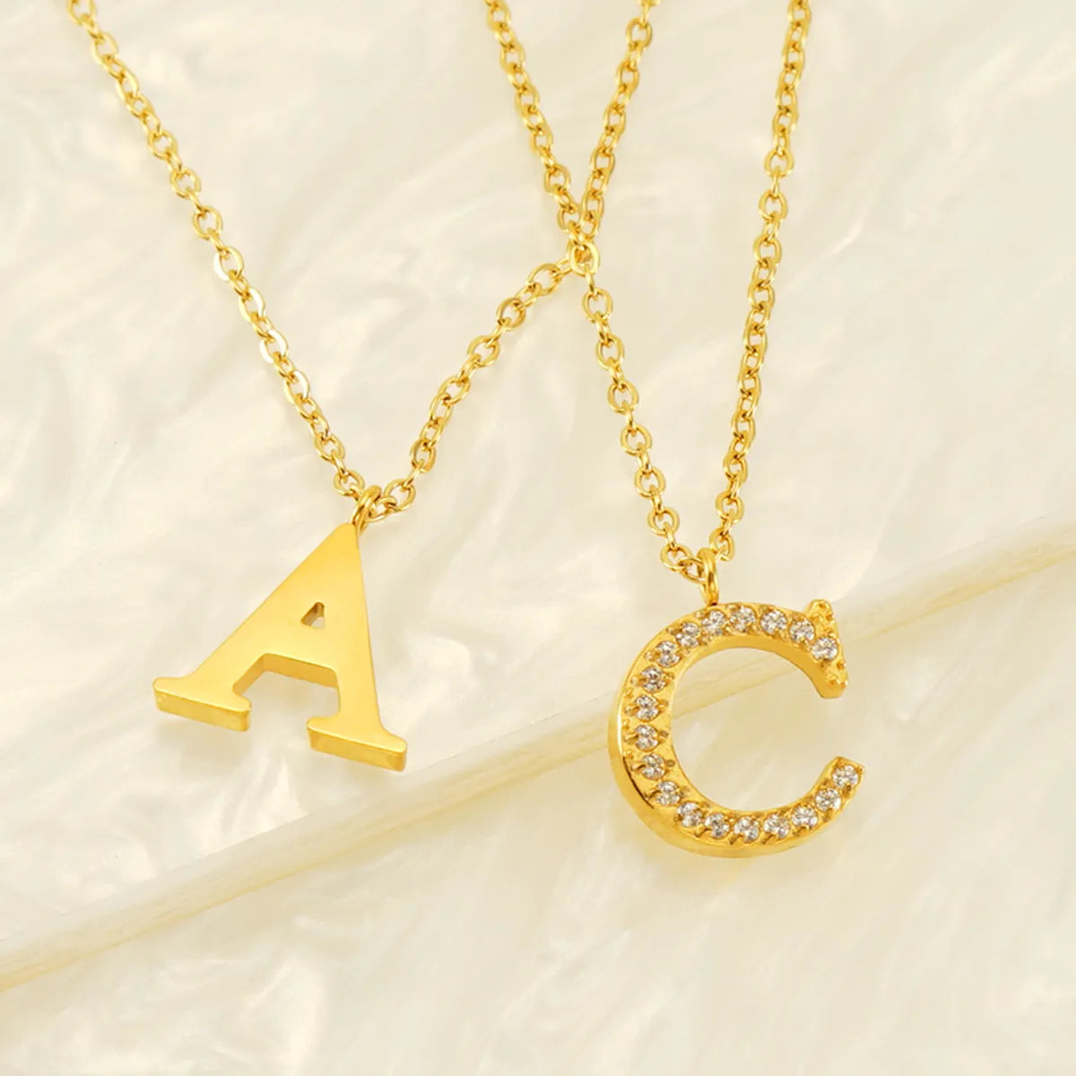 Casual Commute Letter Stainless Steel Plating Inlay Rhinestones 18k Gold Plated Pendant Necklace