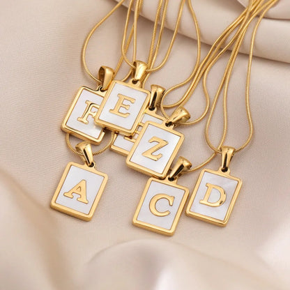 Casual Commute Letter Stainless Steel Plating Inlay Shell 18k Gold Plated Pendant Necklace