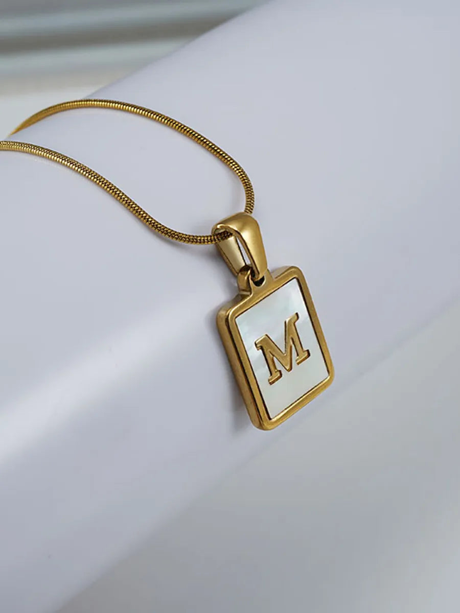 Casual Commute Letter Stainless Steel Plating Inlay Shell 18k Gold Plated Pendant Necklace